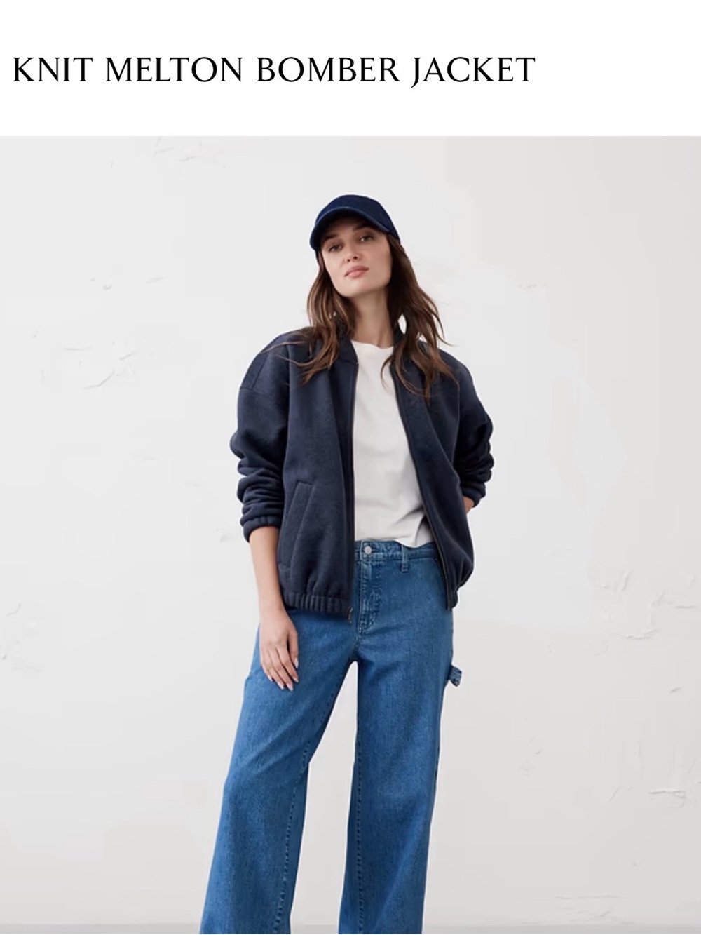 Banana Republic Navy Knit Melton Bomber Jacket